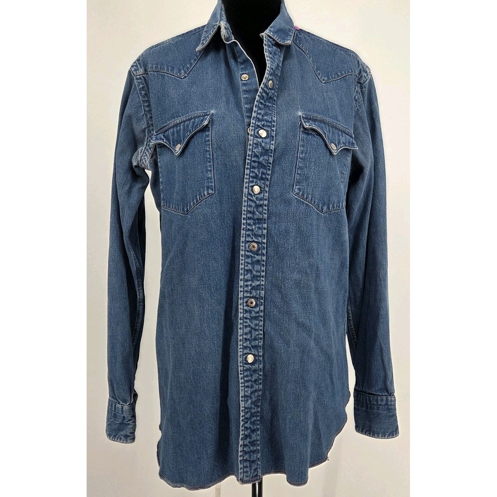 Vintage Polo Ralph Lauren Blue Classic Western Denim Shirt 15.5in Snap Buttons
